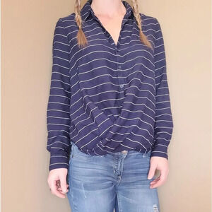 BLL Blue Striped Twist Waist  Top